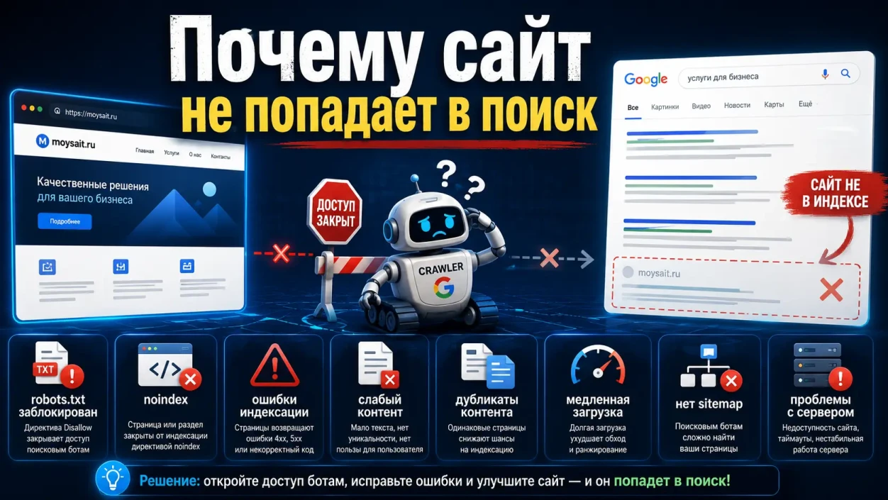 Почему сайт не попадает в поиск